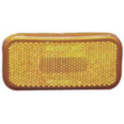 A rectangular amber-colored clearance lens with rounded corners and a waterproof socket, designed for 12-volt use in motor vehicles.