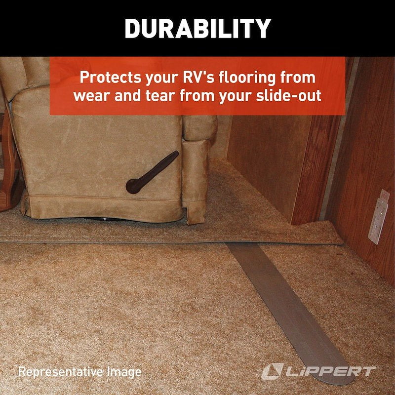 Gray slide-out floor guards installed in RV