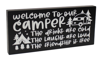 WELCOME TO OUR CAMPER WOODEN BLOCK
