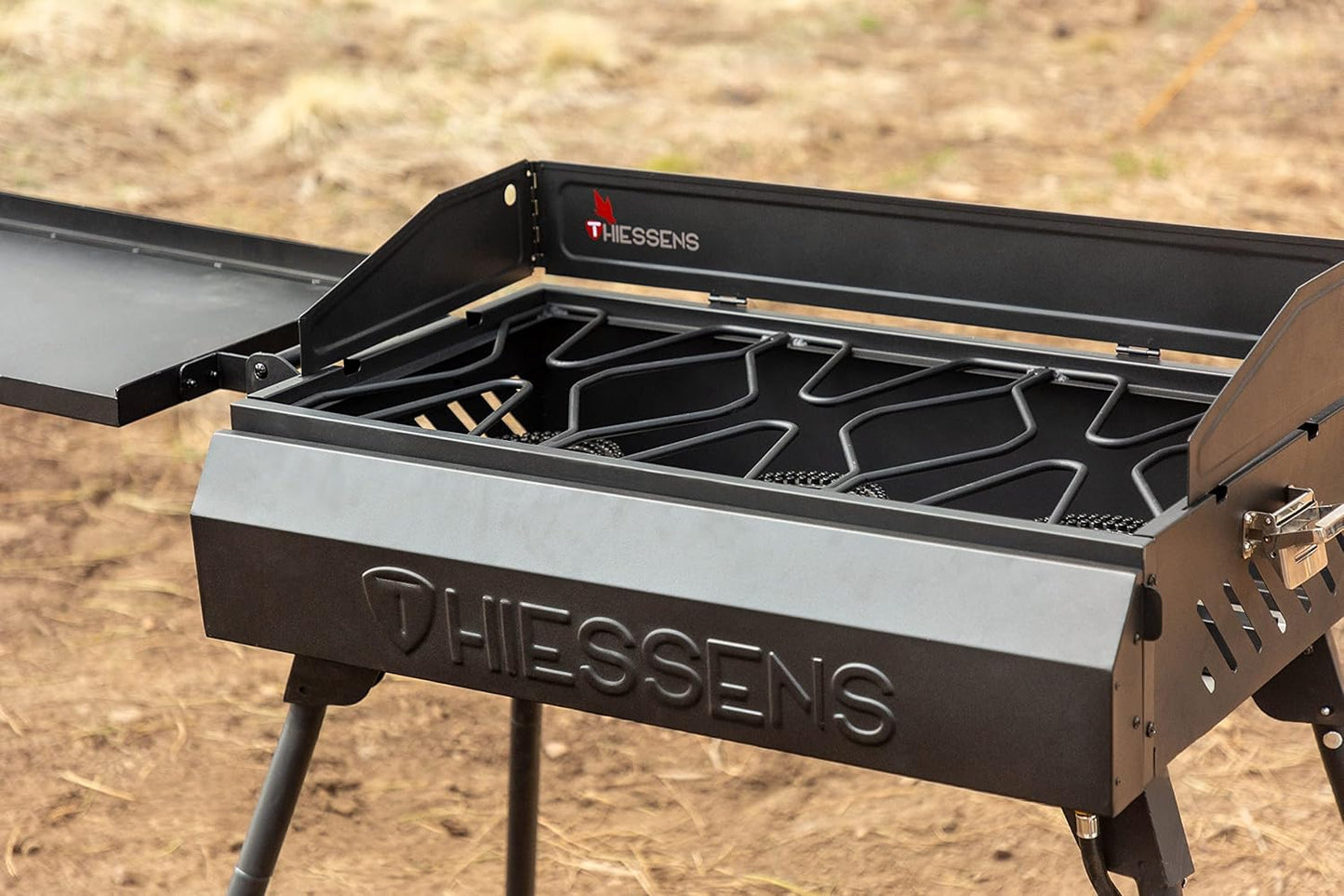 Close-up of the gas burners on the Thiessens Portable Camp Stove.