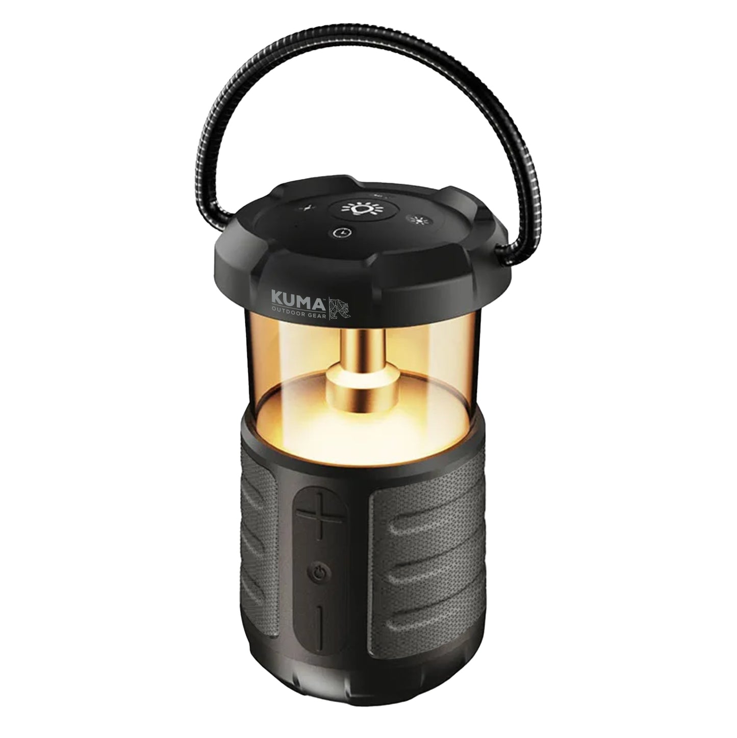 Rechargeable camping lantern with built-in speaker and handle