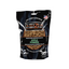 A bag of A-MAZE-N brand premium BBQ wood pellets with a flavor of apple. The bag is black with white and orange text, featuring an image of apple slices and pellets.