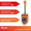 Orange electrical surge protector with specifications and Arcon branding on a white background
