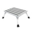 A portable aluminum step stool with a slatted metal platform and four adjustable legs, shown on a plain white background.