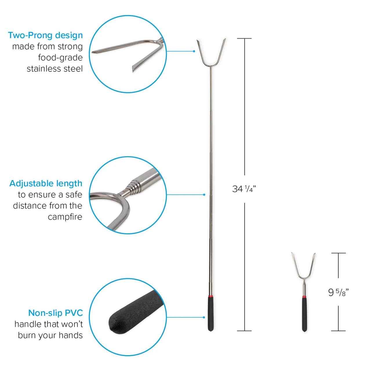 Telescoping roasting forks for camping and RV use