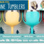 A 4-pack of Life and Better at the Campsite stainless steel wine tumblers in green, yellow, teal, and red, packaged in a retail box with camping-themed graphics.