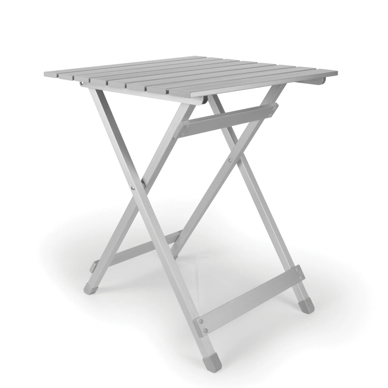 Foldable metal table on a white background
