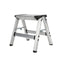 A silver aluminum step ladder with black protective rubber bumpers and feet, shown on a plain white background.