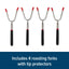 Four roasting forks with red tips and black handles on a white background, with text indicating they include four roasting forks with tip protectors.