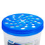 Close-up of a Camco refillable container with a bright blue perforated lid and a white body, on a white background.