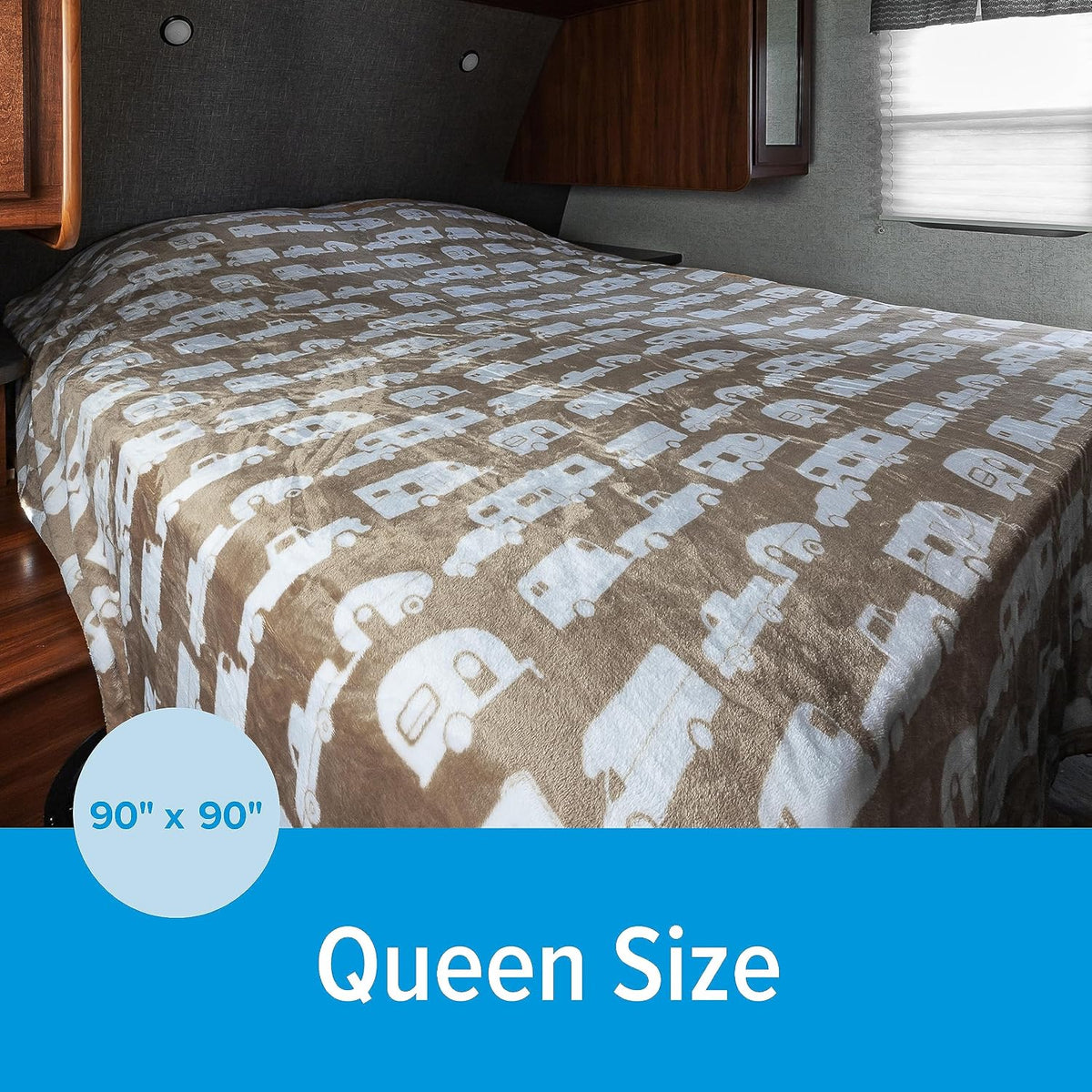 Camco Greige Fleece Blanket With RV Print Design