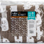 A packaged plush blanket in a clear plastic bag, showing a brown and white patterned design with a printed product label that reads 'Life is better at the Campsite' and 'Feel the Softness'.