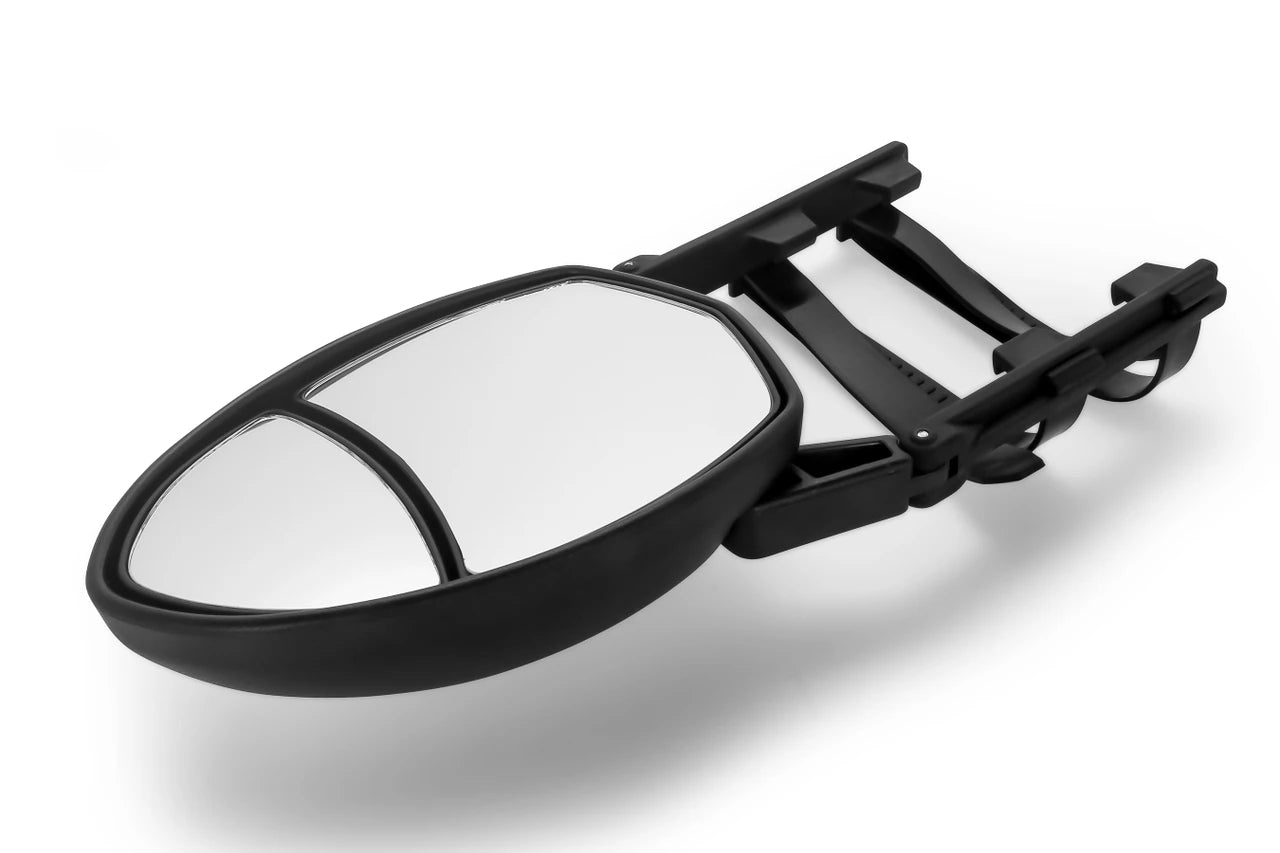 Front view of Camco dual-view towing mirror