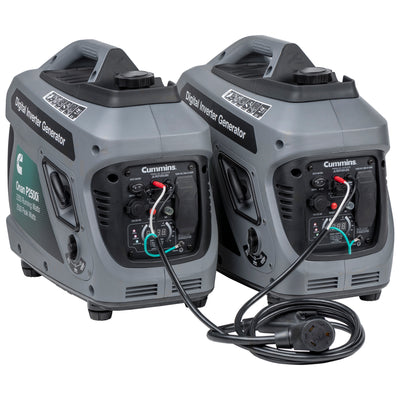 Cummins Onan P2500i parallel kit connected to two generators at campsite
