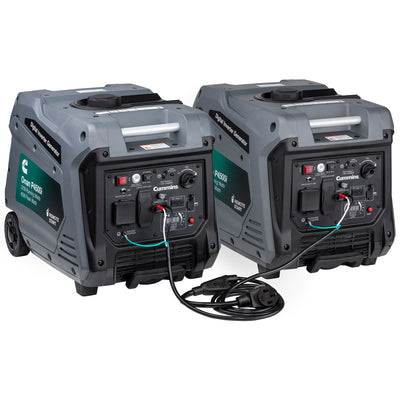 Cummins Onan P4500i parallel kit connected to two generators at campsite
