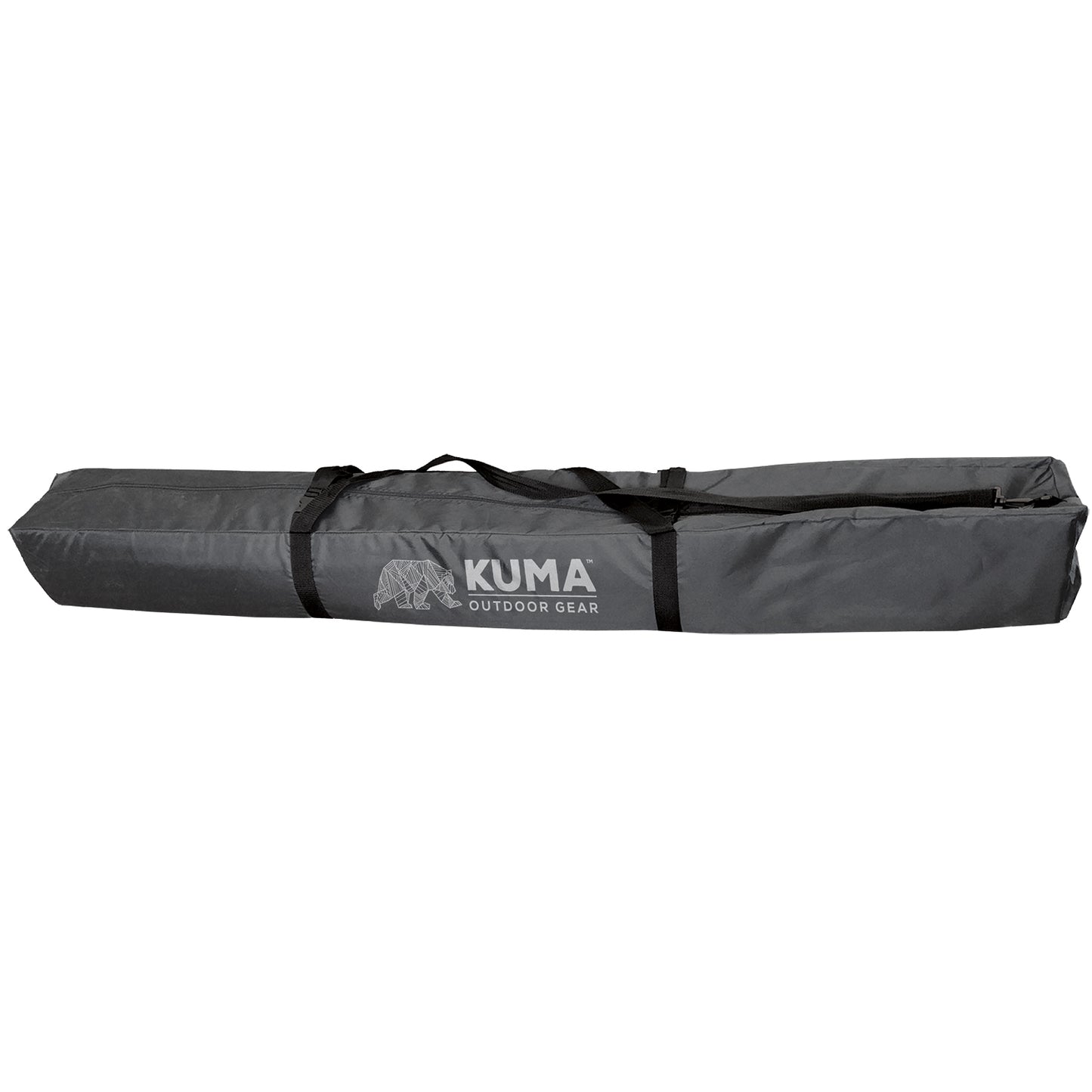 Gray carrying bag with Kuma Outdoor Gears logo on a white background