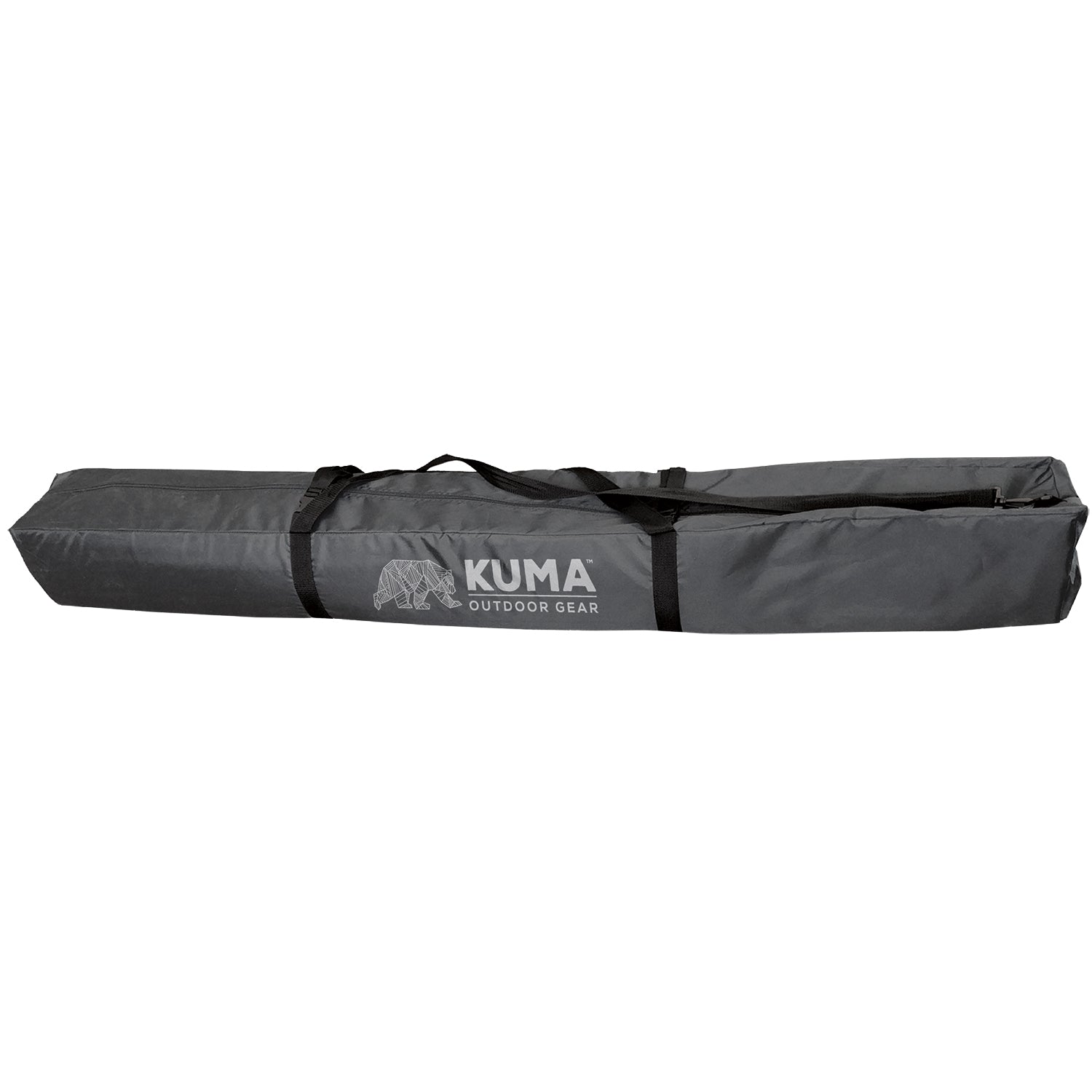 Gray carrying bag with Kuma Outdoor Gears logo on a white background