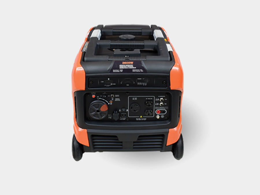 EGi-3600LN generator LED control panel showing fuel and power usage
