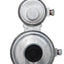 Close‑up of POL inlet and 3/8 inch FNPT outlet on propane regulator

