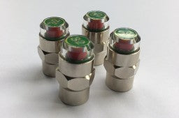 Stainless steel EZ Read tire valve cap showing durable metal construction
