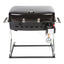 A compact Faulkner Portable BBQ Grill with a black lid, stainless steel grill grate, and a propane tank regulator, displayed on a portable stand.