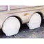 RV tire protection cover with bungee ball locking system