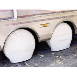 RV tire protection cover with bungee ball locking system