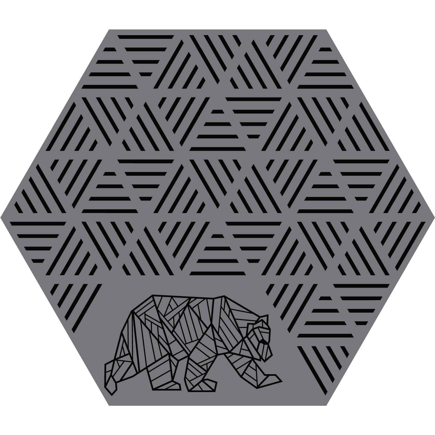 Hexagonal gazebo mat with KUMA bear design
