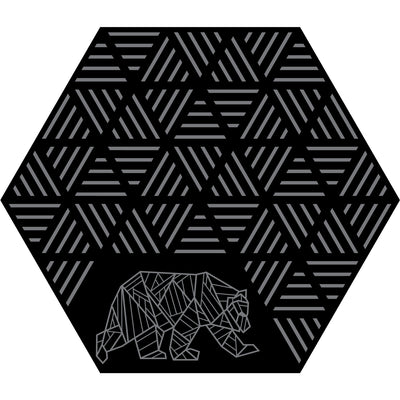 Hexagonal tile with geometric pattern and bear illustration on a white background