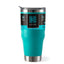 A teal insulated travel tumbler with a stainless steel lid and base, featuring a black and teal label with the Kailani brand logo.