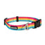 A retro-inspired colorful dog collar with a lightweight aluminum D-ring and snap buckle, made by KUMA.