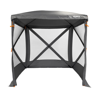 Camping gazebo with partial enclosure and open airflow side