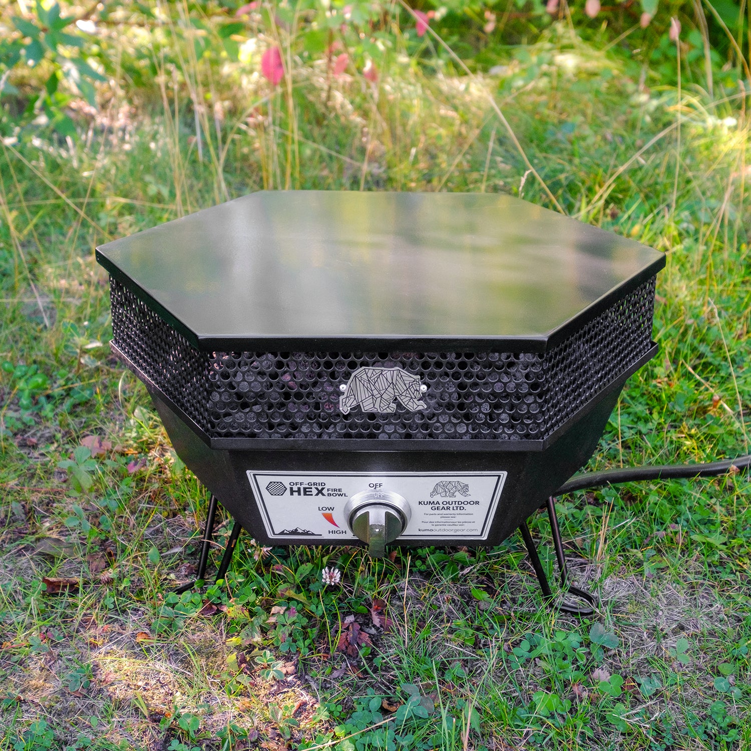 Collapsible legs on KUMA Off‑Grid fire bowl for compact storage
