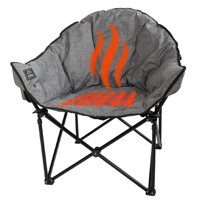 A gray Kuma Heated Lazy Bear Chair with orange heating elements on the seat, supported by a black frame, designed for outdoor use.