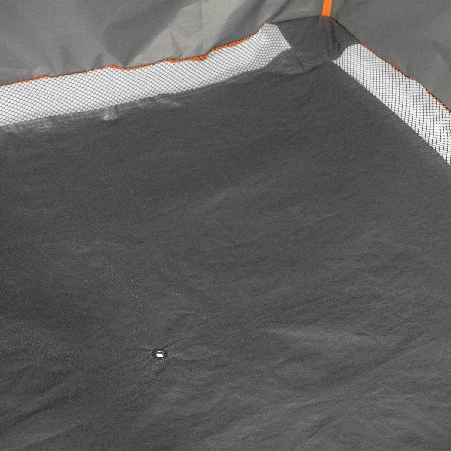 Interior view of the privacy tent showing mesh pockets and floor drainage.