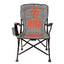 A heated camping chair with a visible insulated beverage holder and a padded backrest.