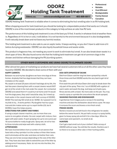 Scent free RV waste treatment solution instructions and other uses
