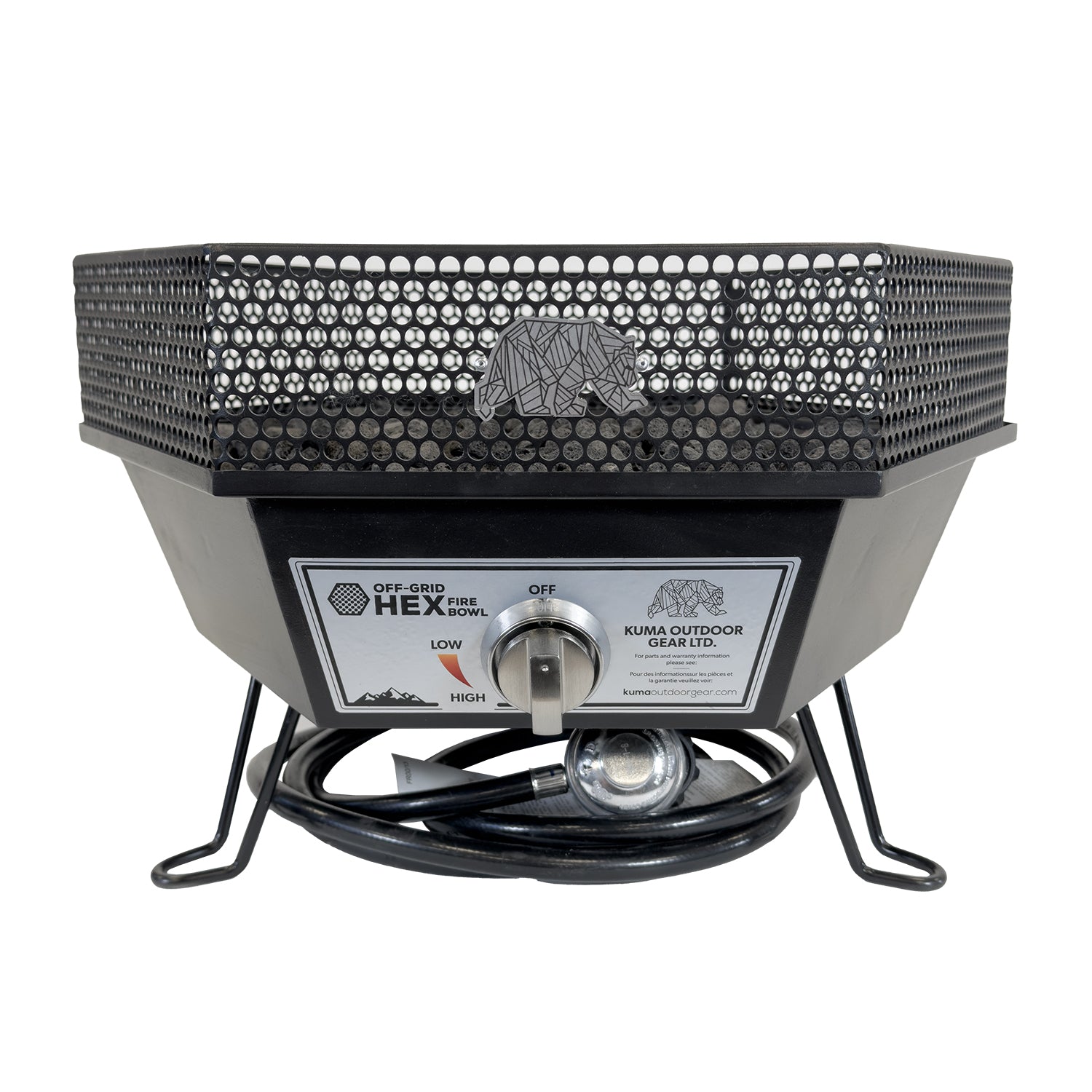 Kuma Off-Grid Hex Fire Bowl – compact propane fire pit with a convenient carry bag.