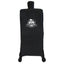 Black Pit Boss smoker cover shielding vertical smoker from weather
