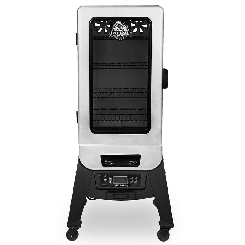 Pit Boss 3‑Series smoker showing food through front viewing window
