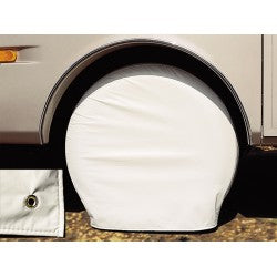 Heavy-duty flannel-backed slip-on tire cover for RVs