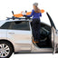 Rightline Gear Moki Ascent door latch step in use for reaching vehicle roof