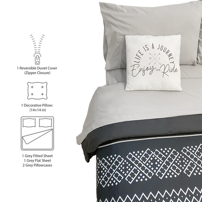 Grey plaid RV bed in a bag 6-piece bedding set