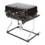 Black RV barbecue grill with stainless steel cooking surface