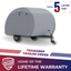 United Covers teardrop RV cover on trailer - front view
