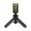 Black portable light with tripod stand on a white background