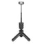 Black adjustable tripod stand on a white background