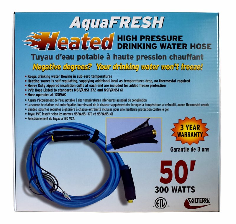 Valterra Heated Fresh Water Hose – 50 ft, 1/2” ID, Self-Regulating Freeze Protection (NSF Drinking Water Safe)