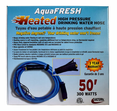 Valterra Heated Fresh Water Hose – 50 ft, 1/2” ID, Self-Regulating Freeze Protection (NSF Drinking Water Safe)