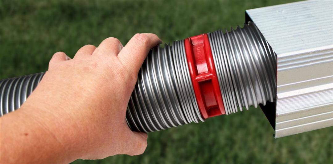 Red self-threading connector for two RV drain hoses